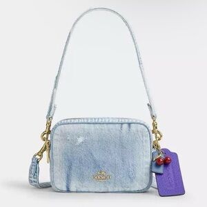 Coach Mini Carey Crossbody Bag In Loved Denim With Charms NWT